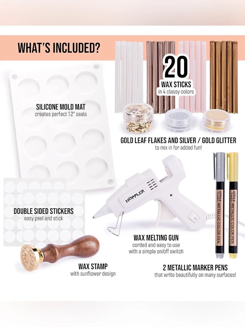 HOPPLER Wax Seal Stamp Kit with Glue Gun